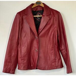 Tiboa Leathers Blazer Jacket Tailored Red Leather Womens Large Red Excellent